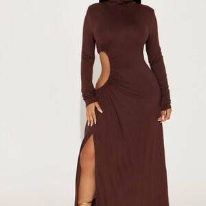 Elegant Brown Cut-Out Maxi Dress